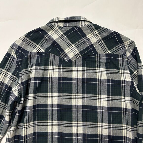 Vtg Levis Shirt Mens L Black Gray Plaid Western Pearl Snap Flannel Standard Fit - Picture 8 of 12